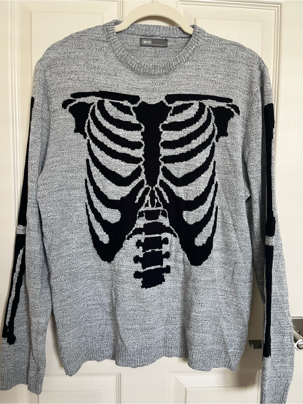 ASOS Gray Rib-Knit Sweater with Black Skeleton Motif - Women's size L - Picture 2 of 9